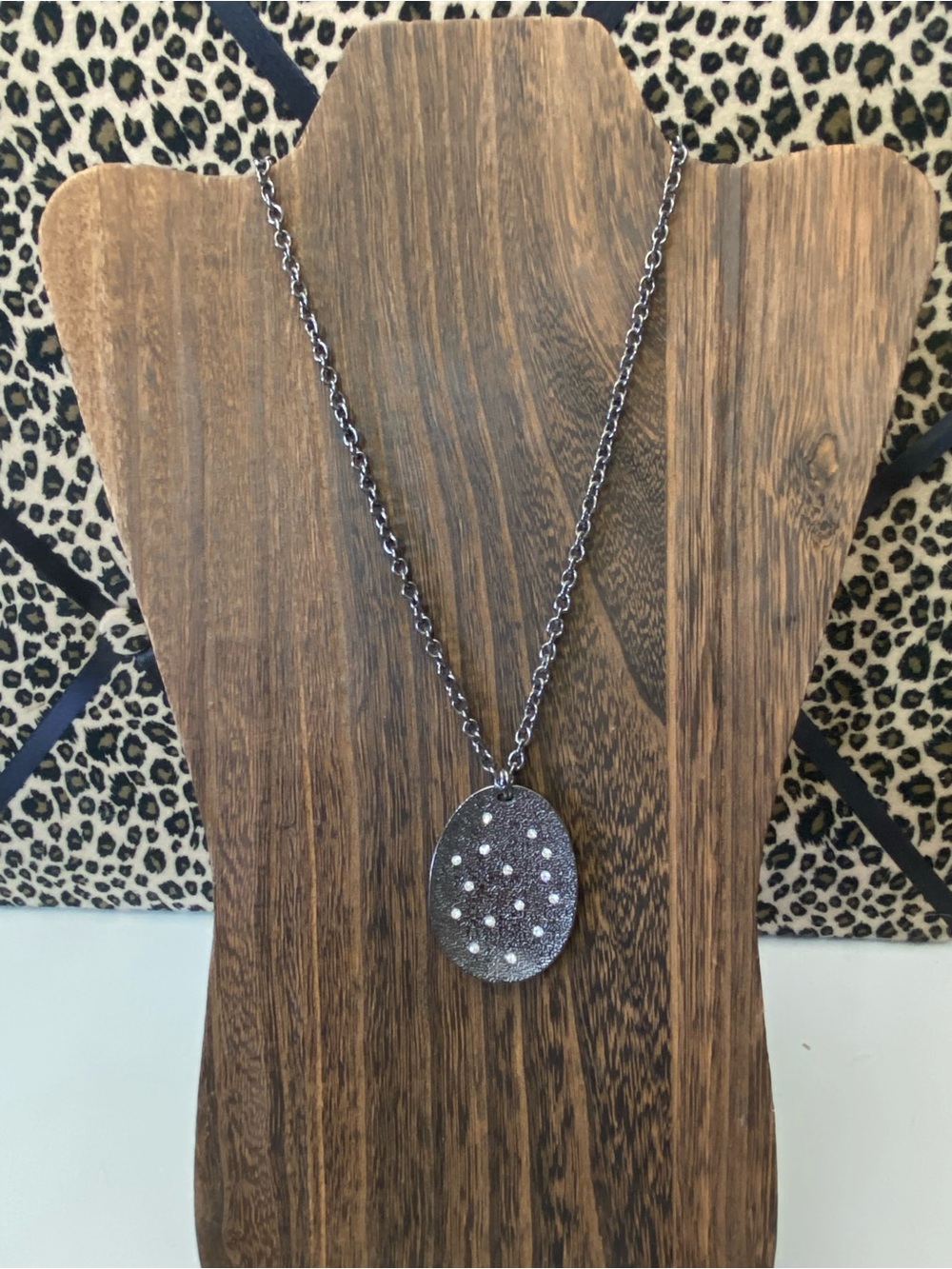 Dana Buchman Gunmetal Rhinestone Oval Pendant Statement Necklace